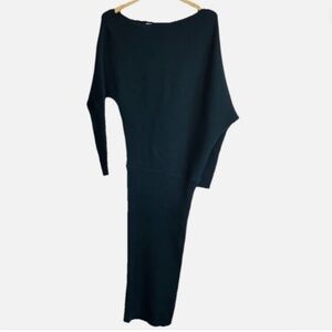 REISS One Shoulder Rib Sweater Teal Green Midi Dress Size: S